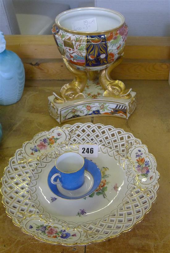 Meissen plate, Derby centrepiece, small cup and saucer